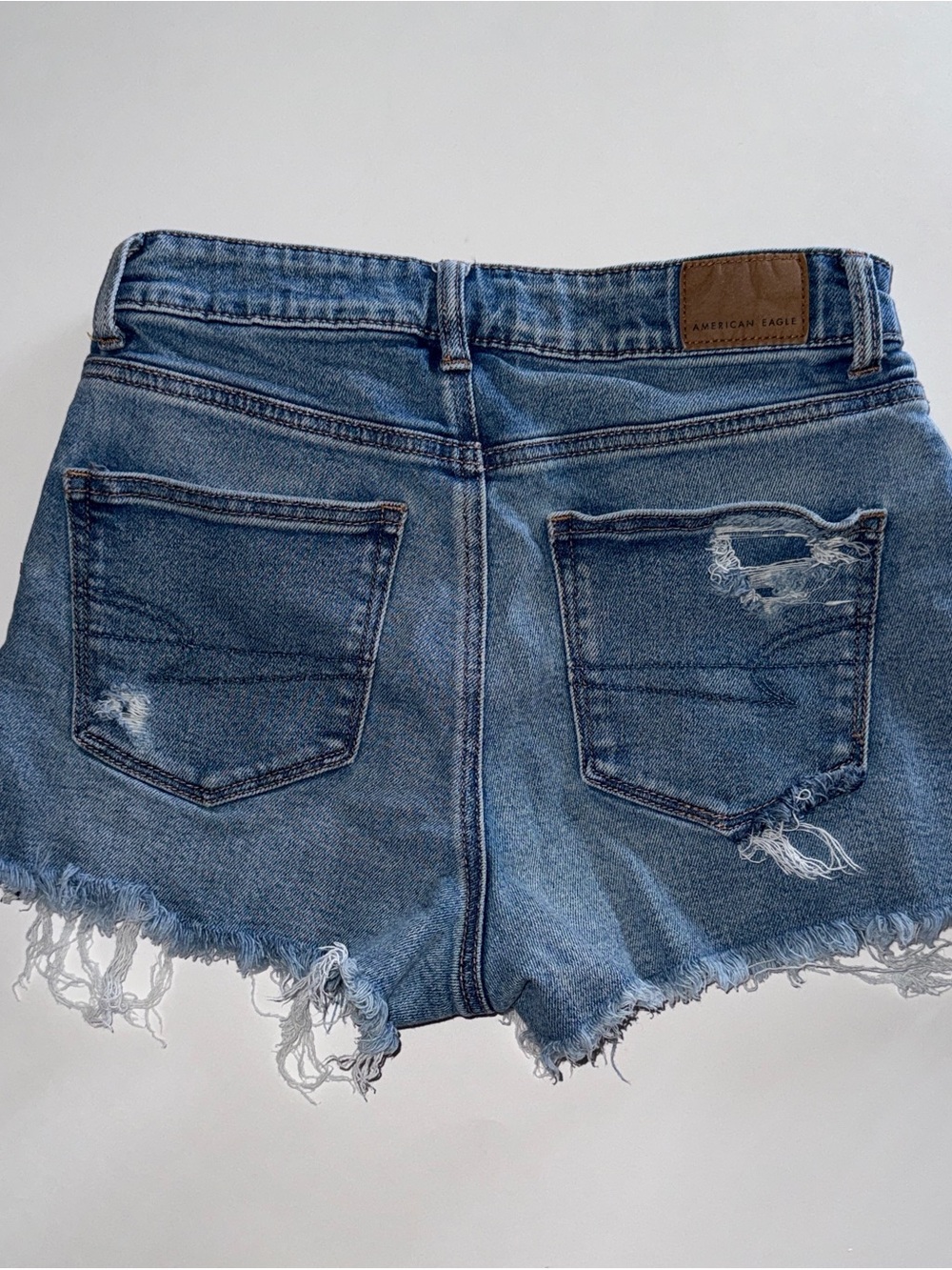 American Eagle Light Blue Denim Shorts with Brown Leather Patch SKU:001 - Picture 2 of 5